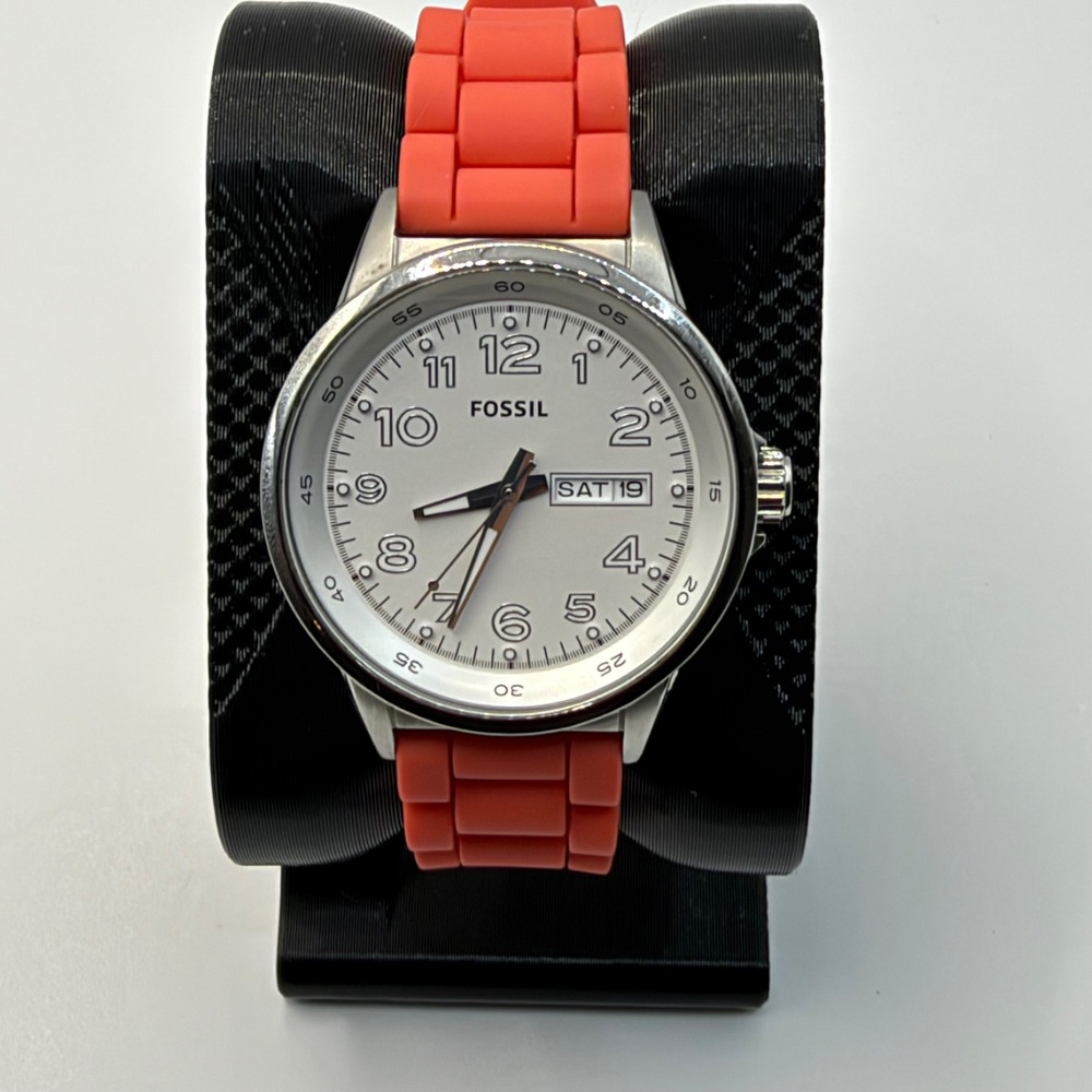 Fossil BQ1622 Watch Women 38mm Orange Silicone Day Date Sporty Casual